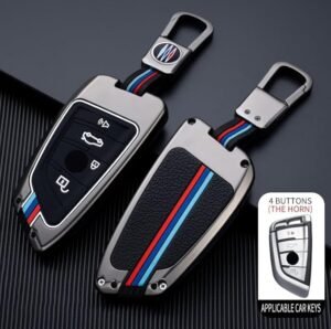 Coll of Fest Metal Silicon Key Cover Compatible with BMW X1 X3 X6 X5 | 5, 6, 7 Series gt Series M, X Series 4 Button Smart Key Special Feature Visible in Low-Light Condition