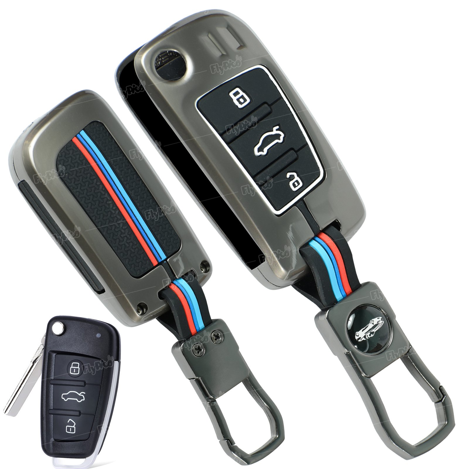 COF-MKY-AUDI-KC01 Coll of Fest® Metal Silicon Key Cover Compatible for Audi A1, A3, A6, Q2, Q3, Q7, TT, TTS, R8, S3, S6, RS3 3 Button Flip Key Metal & Silicone Protection Special Feature Visible in low-light Conditions