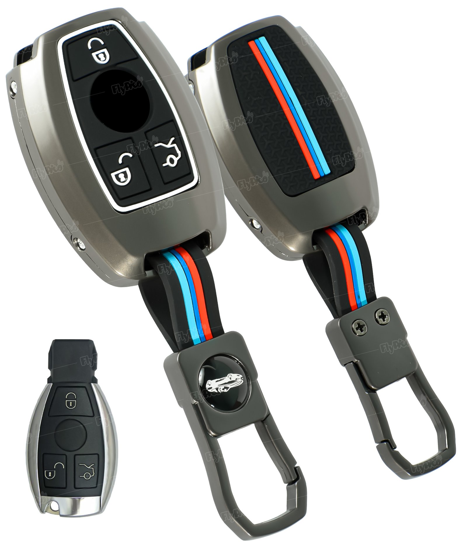 COF-MKY-BENZ-KC02 Coll of Fest Metal Silicon Key Cover Compatible for Mercedes Benz C E M S CLS CLK GLK GLC G Class 3 Button Full Metal Protections Special Feature Visible in Low-Light Conditions