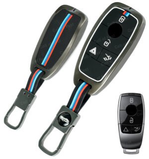 Coll of Fest® Metal Silicon Key Cover Compatible for 2017-2020 Mercedes-Benz E-Class, 2018-2020, Benz S-Class 4-Button Smart Key Metal Protection Special Feature Visible in Low-Light Condition