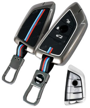 Coll of Fest Metal Silicon Key Cover Compatible with BMW X1, X3, X6, X5, 3 Series, 5 Series, 6 Series, 7 Series, GT Series, M, X Series, 3 Button Blade Smart Key Visible in Low-Light Condition