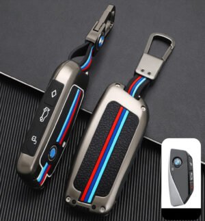 Coll of Fest Metal Silicon Water-Proof Car Key Cover Compatible with BMW Side Button 2023 New 7 Series 740i 760i X1 X7 XM IX I7, X5 4 Button Smart Key Special Feature Visible in Low-Light Condition