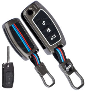 Coll of Fest Metal Silicon Key Cover Compatible with Ford Fiesta Figo Old Ecosport Flip Key 3 Button Smart Key Special Feature Visible in Low-Light Conditions