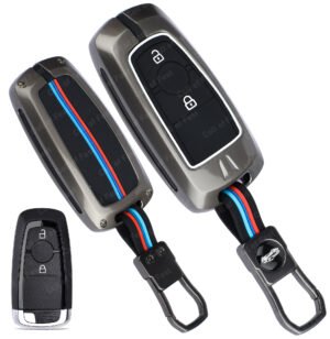 Coll of Fest Metal Silicon Key Cover Compatible with New Ford Ecosport Titanium 2 Button Smart Key Special Feature Visible in Low-Light Conditions