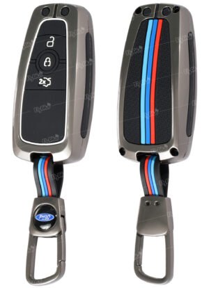 Coll of Fest Metal Silicon Key Cover Compatible with Ford Eco Sport | Figo | Aspire | Endeavour | 3 Button Smart Key Special Feature Visible in Low-Light Condition