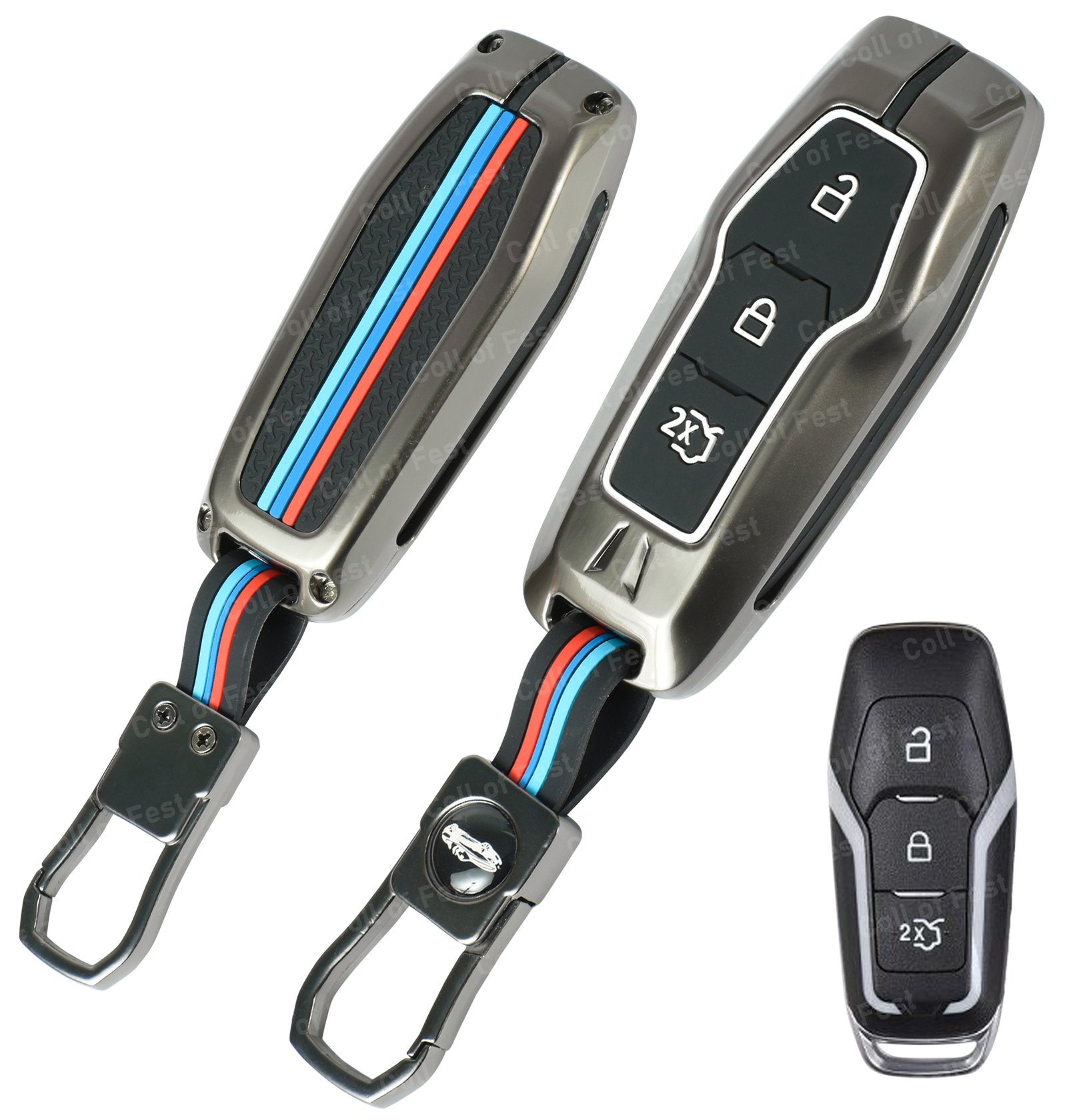 COF-MKY-FORD-KC05 Coll of Fest® Metal Silicon Key Cover Compatible for Ford Aspire Figo Endeavour New EcoSport New Fiesta 2ND 3 Button Metal & Silicone Protection Special Feature Visible in Low-Light Conditions