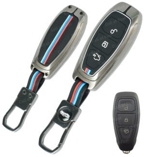 Coll of Fest® Metal Silicon Key Cover Compatible for Ford EcoSport Premium for 3 Button Smart Key Metal & Silicon Protection Special Feature Visible in Low-Light Conditions
