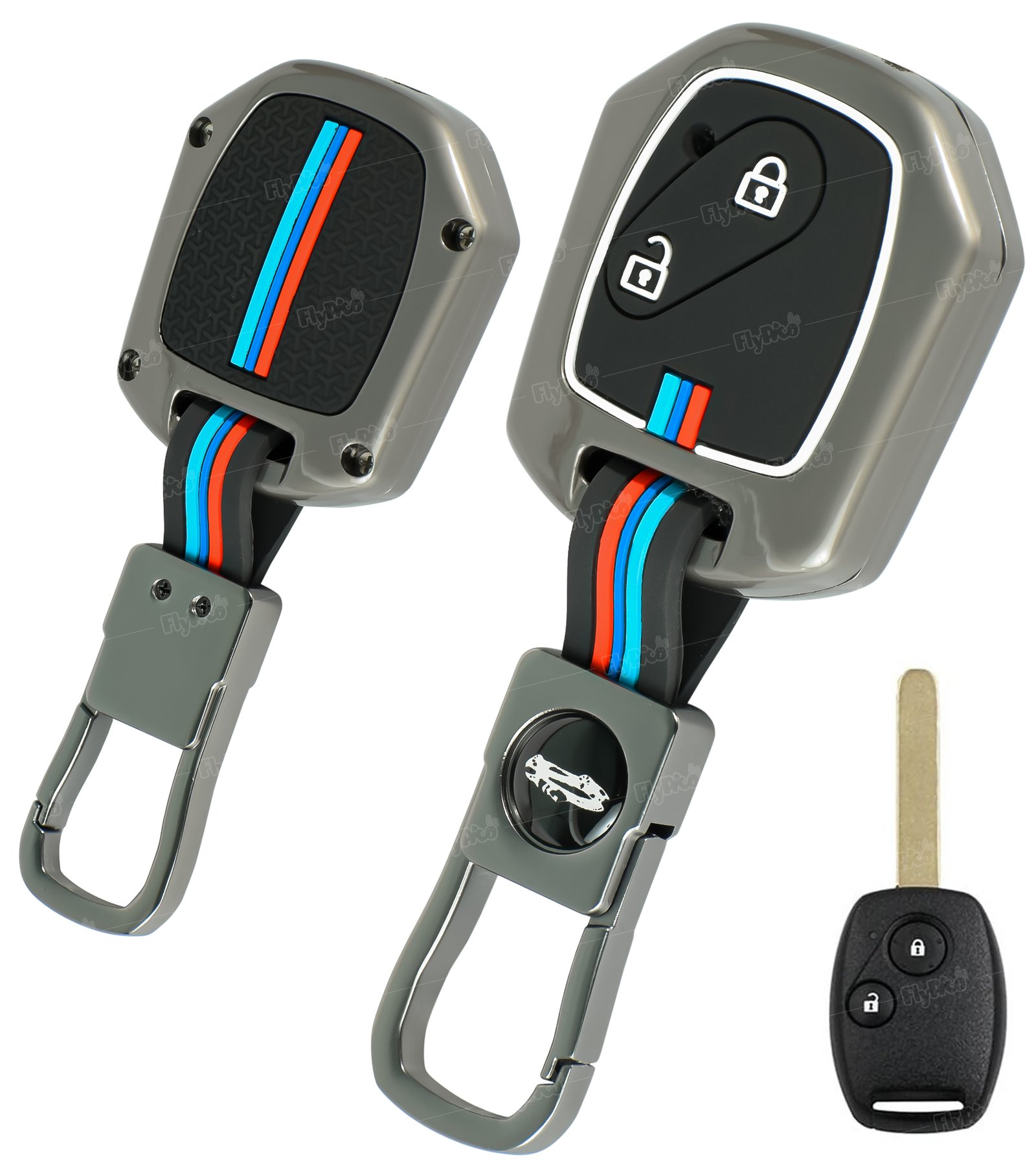 COF-MKY-HN-KC02 Coll of Fest Metal Silicon Key Cover Compatible with Honda Civic, Jazz, City, Brio, Amaze, WR-V, CR-V (2006-2015) 2 Button Full Metal Protections Special Feature Visible in Low-Light Conditions