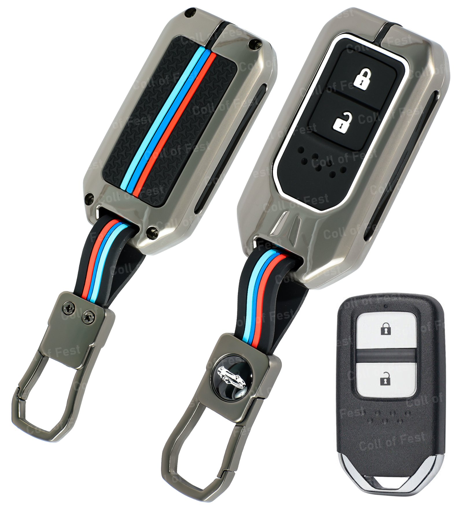 COF-MKY-HN-KC04 Coll of Fest® Metal Silicon Key Cover Compatible for Honda Elevate | BRV | WRV | CRV | Jazz | City 2 Button Smart Key Cover Metal & Silicon Protection Special Feature Visible in Low-Light Conditions