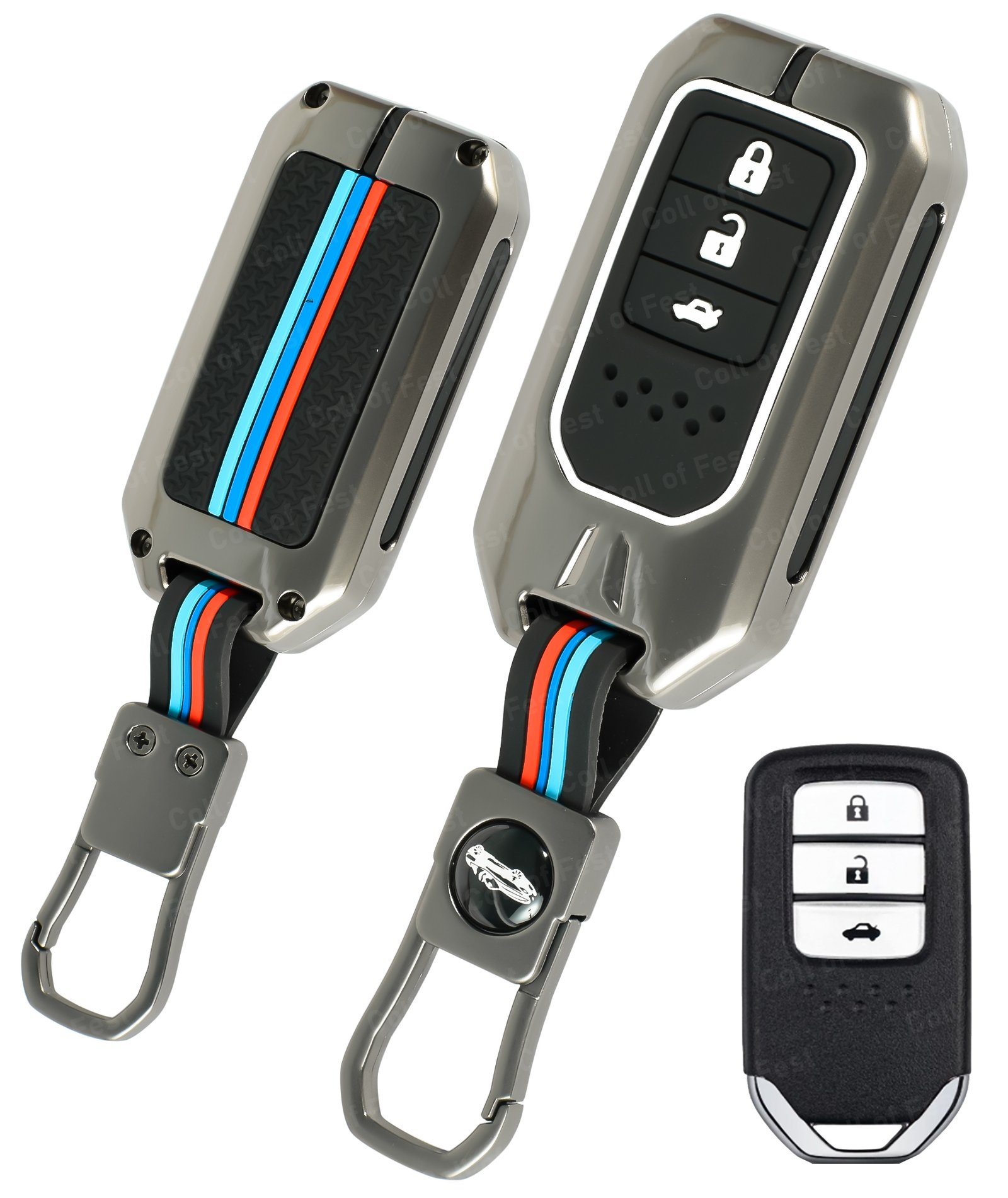 COF-MKY-HN-KC05 Coll of Fest Metal Silicon Key Cover Compatible for Honda BRV, WRV, CRV, Jazz, City 3 Button Full Metal Protections Special Feature Visible in Low-Light Conditions,Black
