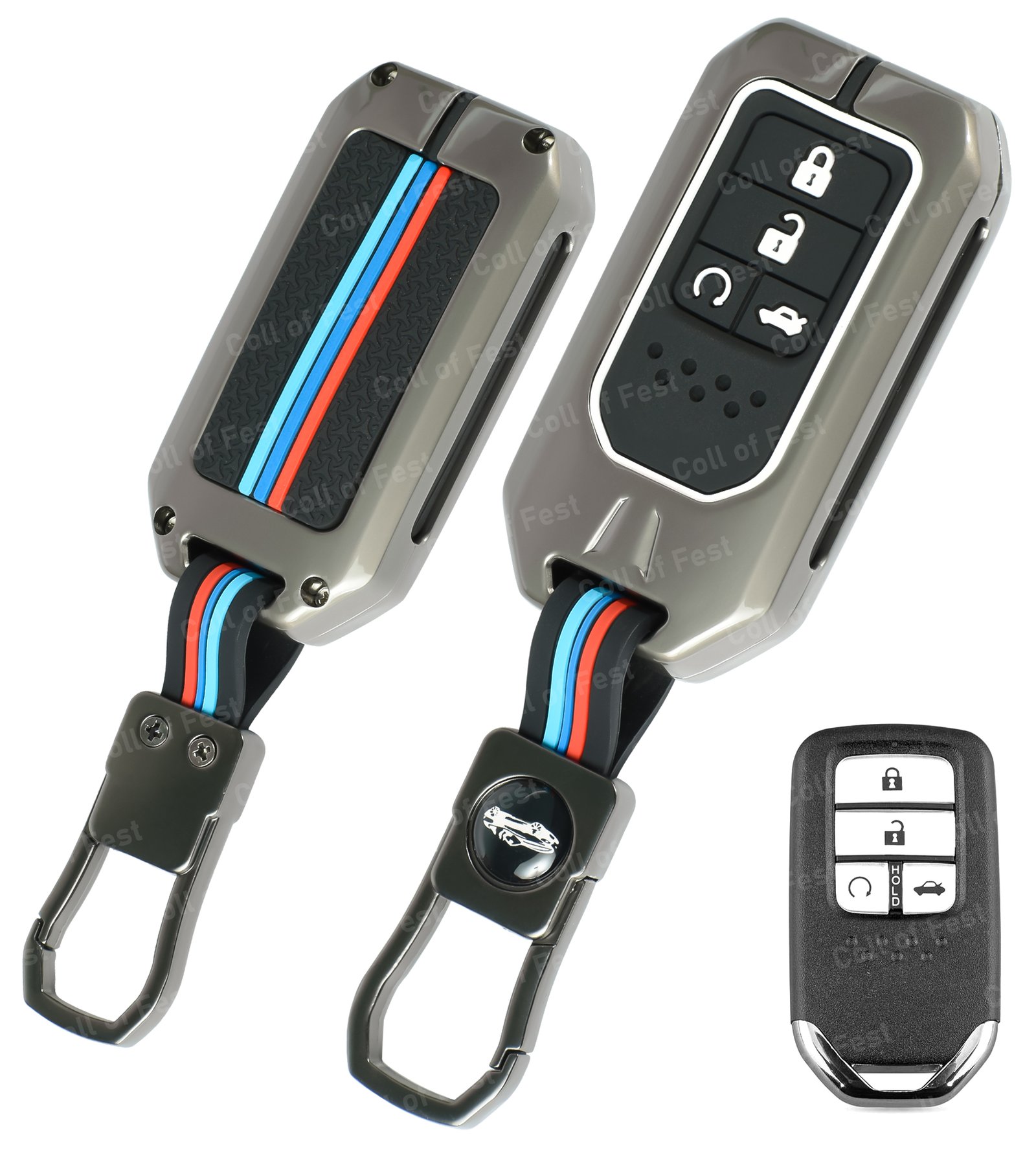 COF-MKY-HN-KC06 Coll of Fest® Metal Silicon Key Cover Compatible for Honda City | Civic 2023 2024 4 Button Smart Key Metal & Silicon Protection Special Feature Visible in Low-Light Conditions