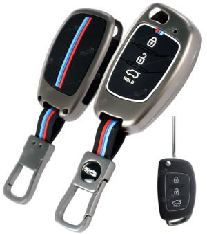 Coll of Fest Metal Silicon Key Cover Compatible with Hyundai Creta, Venue, Tucson, Alcazar, I20, Grand i10 Nios, Aura, Xcent, Exter 3 Button Smart Flip Key Special Visible in Low-Ligh Condition