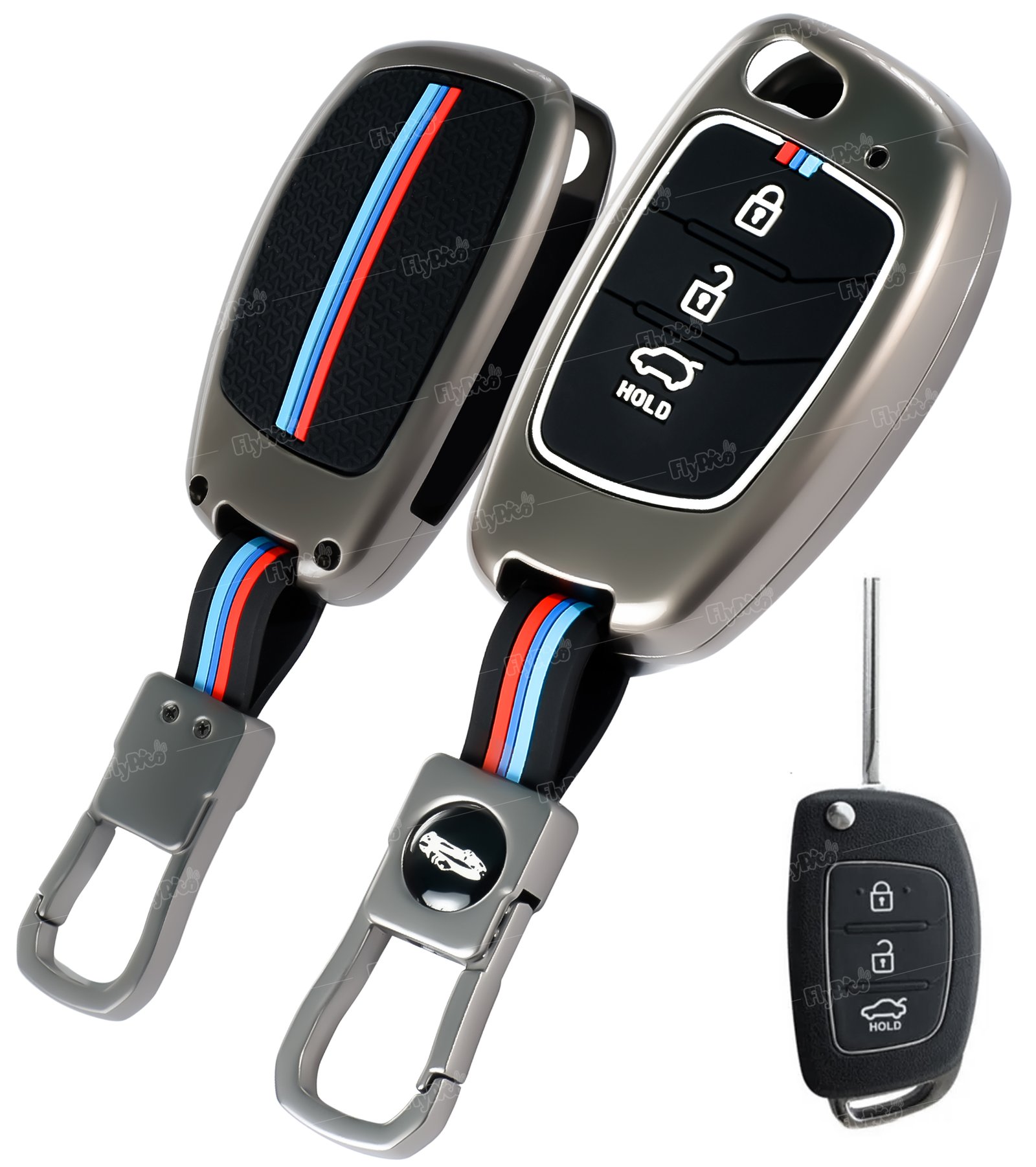 COF-MKY-HY-KC01 Coll of Fest Metal Silicon Key Cover Compatible with Hyundai Creta, Venue, Tucson, Alcazar, I20, Grand i10 Nios, Aura, Xcent, Exter 3 Button Smart Flip Key Special Visible in Low-Ligh Condition