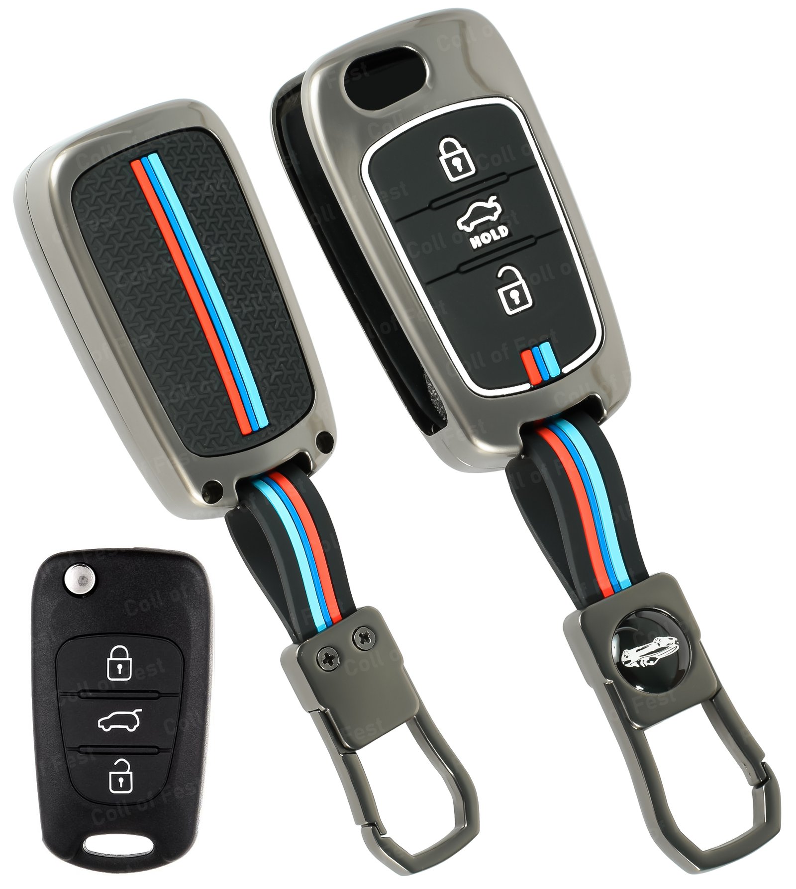 COF-MKY-HY-KC02 Coll of Fest Metal Silicon Key Cover Compatible for Hyundai i10, i20 (Old) 3 Button Flip Key Cover Full Metal Protections Special Feature Visible in Low-Light Conditions