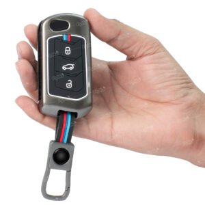 Coll of Fest Metal Silicon Key Cover Compatible with Mahindra Scorpio, Marazzo | Xuv 300, Xuv 700 | Xuv 400 Ev | Bolero | Thar | Tuv 3 Button Flip Key Feature Visibility in Low-Light Condition, Black