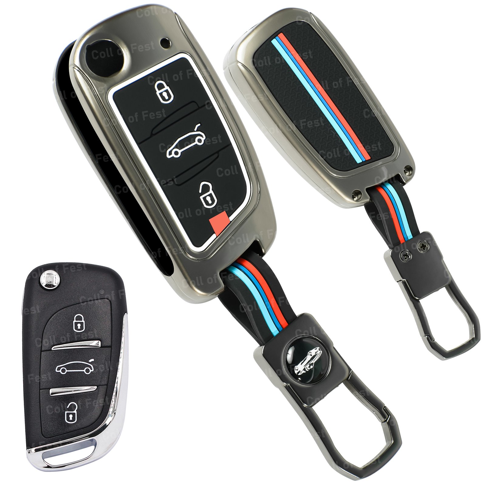 COF-MKY-MK-KC03 Coll of Fest Metal Silicon Key Cover Compatible with Xhorse B11 DS Remote 3 Button Flip Smart Key Special Feature Visible in Low-Light Conditions