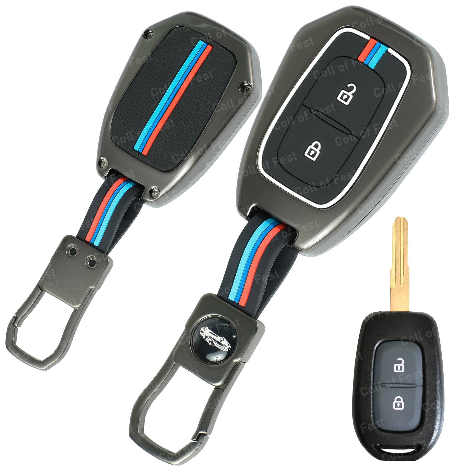 COF-MKY-RN-KC01 Coll of Fest® Metal Silicon Key Cover Compatible for Renault Kiger, Kwid, Duster 2016, Triber 2 Button Smart Key Cover Metal & Silicon Protection Special Feature Visible in Low-Light Conditions