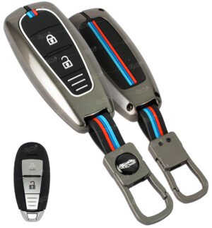 Coll of Fest Metal Silicon Key Cover Compatible with Maruti Suzuki Ignis | S Cross | Baleno | Ciaz | Vitara Brezza | Swift 2 Button Key Special Feature Visibility in Low-Light Condition, Black