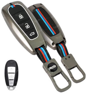 Coll of Fest Metal Silicon Key Cover Compatible with Maruti Suzuki Baleno Ciaz Vitara Brezza S Cross Swift Ignis & Toyota Urban Cruiser 3 Button Key Visibility in Low-Light Condition (Black)