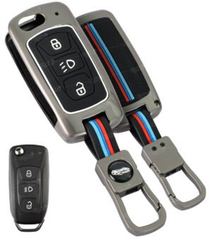 Coll of Fest Metal Silicon Key Cover Compatible with Compatible for Tata Nexon|Altroz|Tiago|Punch|Harrier|Safari|Tigor 3 Button Smart Key Special Feature Visible in Low-Light Condition,Black