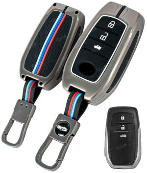 FlyPico Metal Silicon Key Cover Compatible with Toyota Fortuner | Fortuner Legender | Innova Hycross | Invicto 3 Button Smart Key Special Feature Visible in Low-Light Conditions