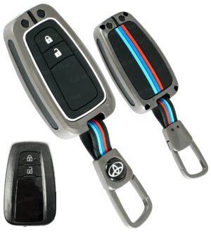 Coll of Fest Metal Silicon Key Cover Compatible for Toyota Camry 2 Button Smart Key Cover Metal & Silicone Protection Special Feature Visible in Low-Light Conditions