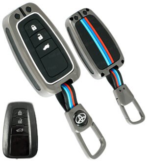 Coll of Fest Metal Silicon Key Cover Compatible for Toyota Camry 3 Button Smart Key Cover Metal & Silicone Protection Special Feature Visible in Low-Light Conditions