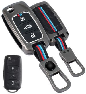 Coll of Fest Metal Silicon Key Cover Compatible with Polo Vento Jetta Ameo Passat and Skoda Rapid Laura Superb Octavia Fabia Yeti 3 Button Flip Key Feature Visible in Low-Light Condition, Multicolor
