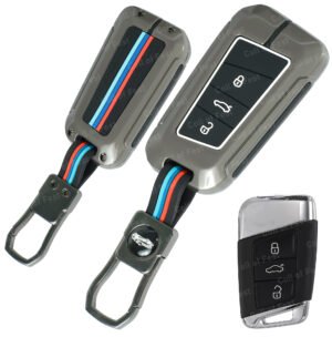 Coll of Fest® Metal Silicon Key Cover Compatible for Volkswagen Tiguan, Passat Highline, Jetta, 3 Button Smart Key Cover Metal & Silicon Protection Special Feature Visible in Low-Light Conditions