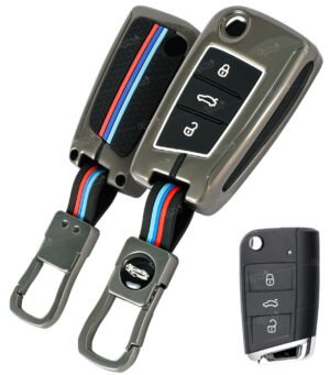 Coll of Fest Metal Silicon Key Cover Compatible with Skoda & Volkswagon-Kushaq Octavia Kodiaq Superb Slavia Passat, Taigun, Tiguan, Virtus, T Roc 3 button Flip Smart Key Visible in low-light Condition