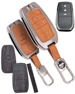 FlyPico Car Key Cover Compatible with Toyota withtuner | withtuner Legender | Innova Hycross | Invicto 3-Button Smart Key (Dual Leather Metal (Black & Brown))