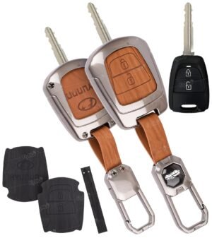 FlyPico Car Key Cover Compatible with Hyundai i10 Grand | New Santro | Eon | Smart Key (Dual Leather Metal (Black & Brown))